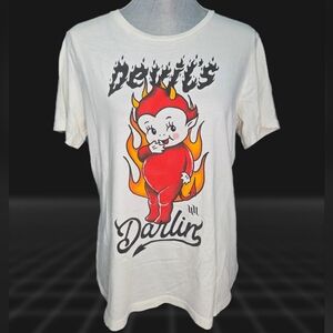 Devil's Darling Devil Baby Unisex White Tshirt Sz Large